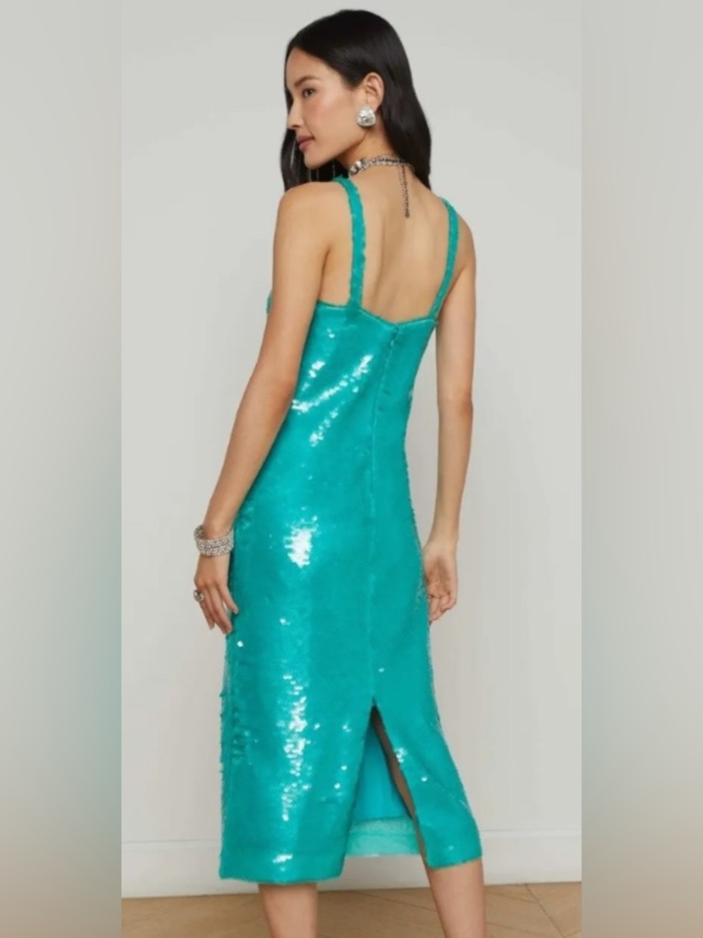 L'AGENCE Gabin  seafoam Sequin Midi Dress NWT - Picture 4 of 10